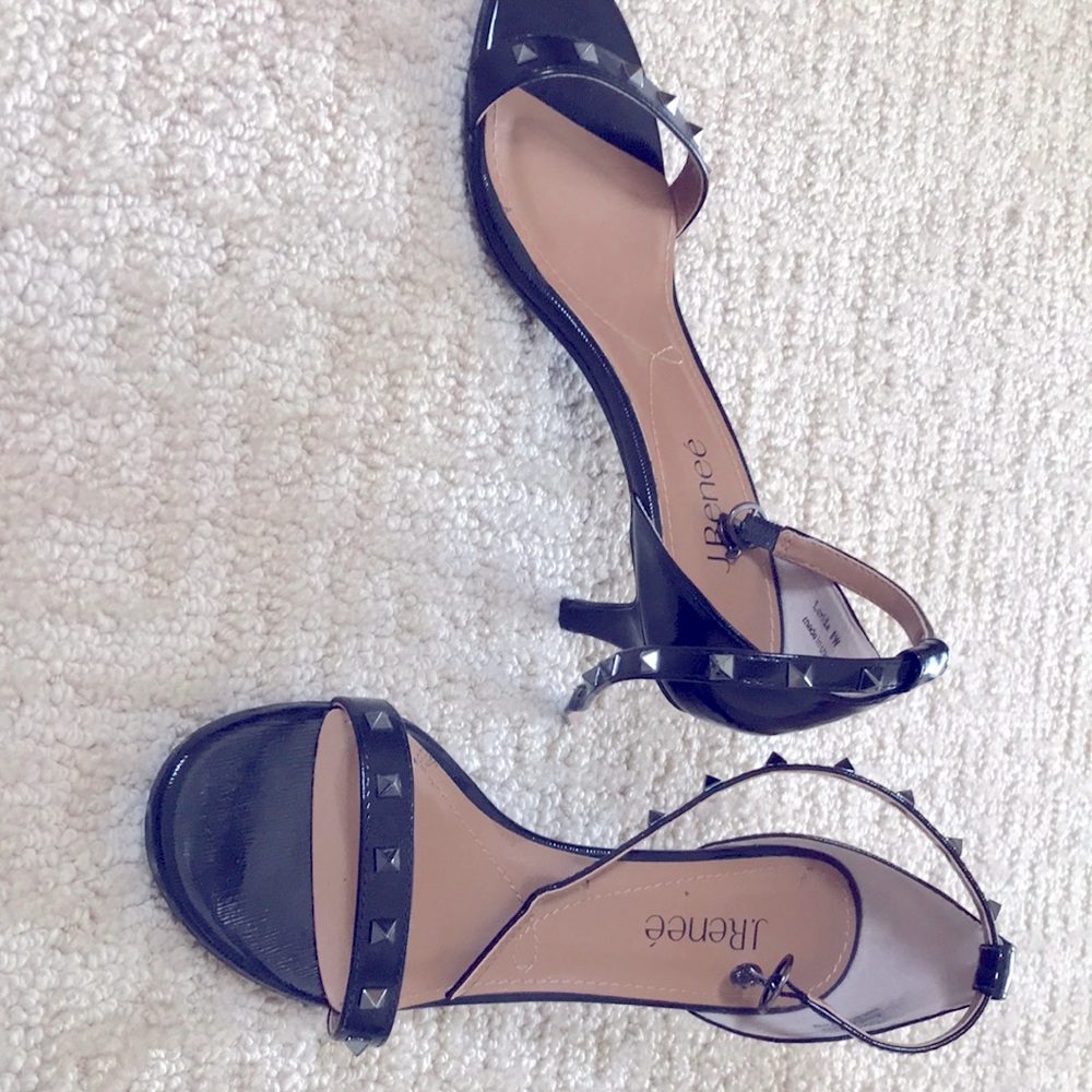 J.Renee black patent leather studded heel sandal
